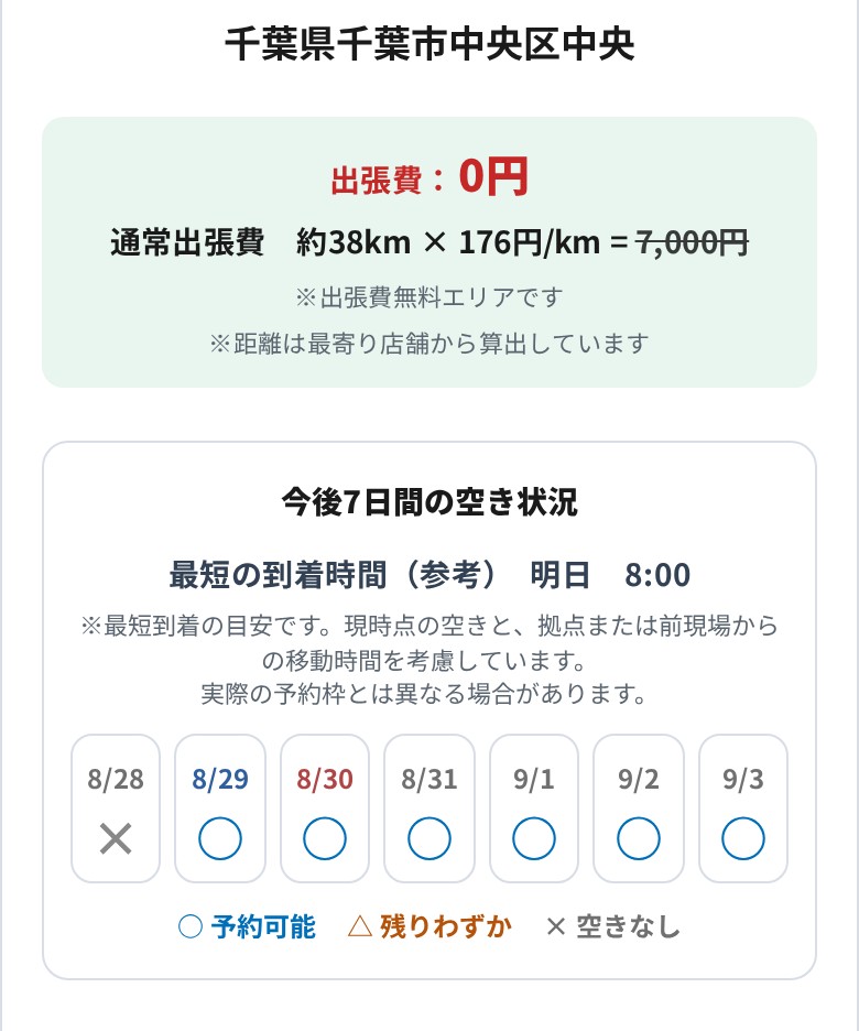 お客様が料金と空きを確認して予約する画面